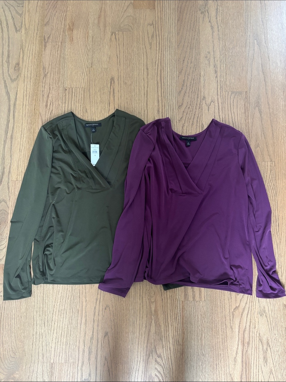 Banana Republic Factory Olive Green & Plum Long Sleeve Tops